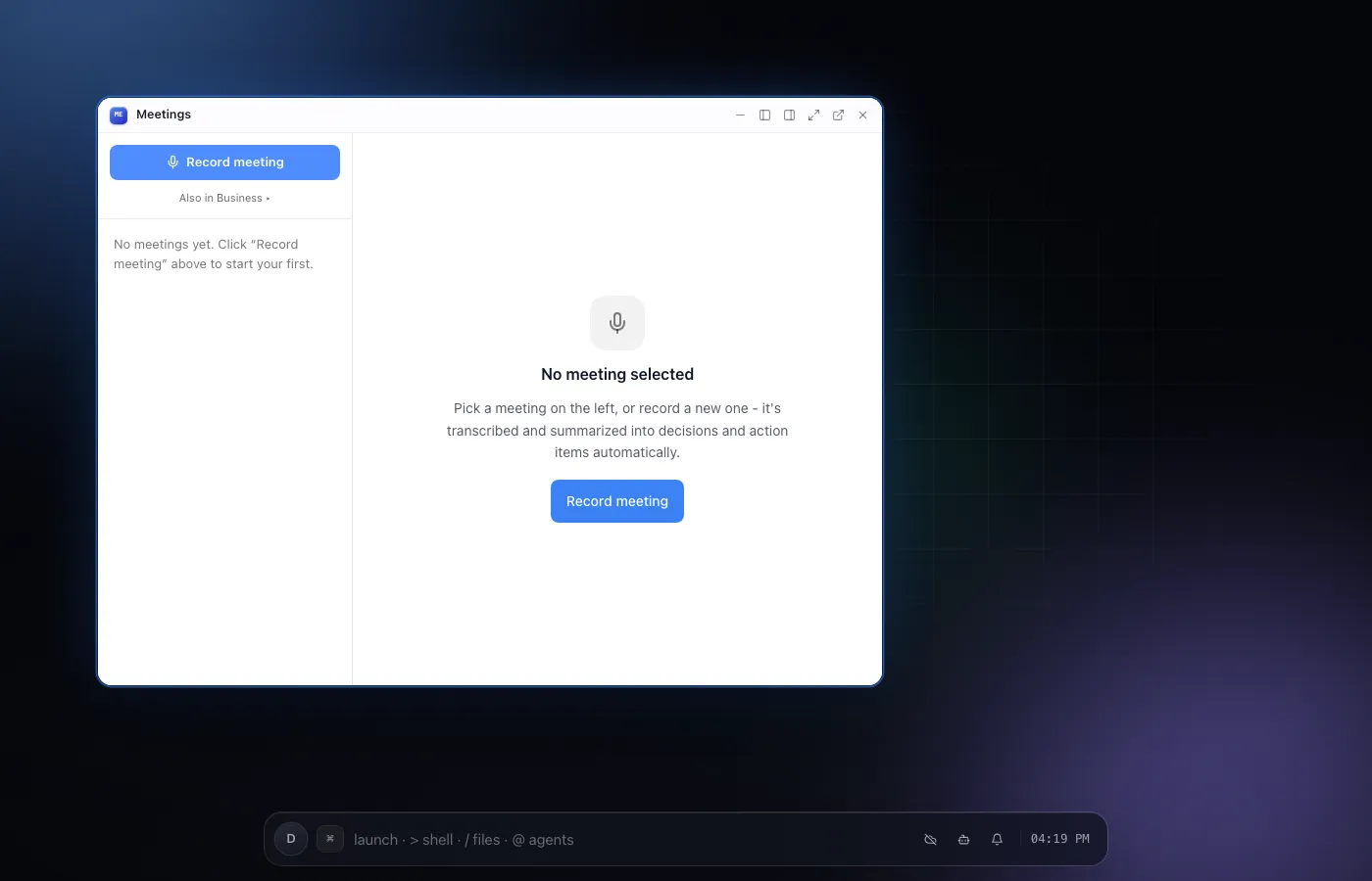 Meetings on desktop